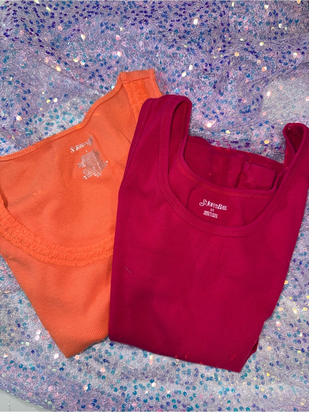 2232-St. John's Bay Orange and Raspberry Ribbed Tank Tops